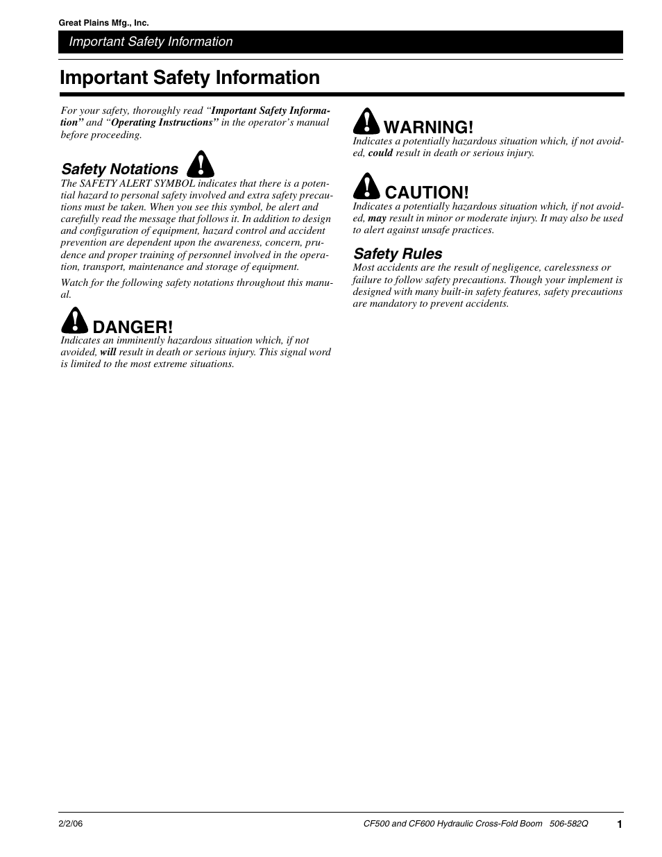 Important safety information | Great Plains CF600 Predelivery Manual User Manual | Page 3 / 18