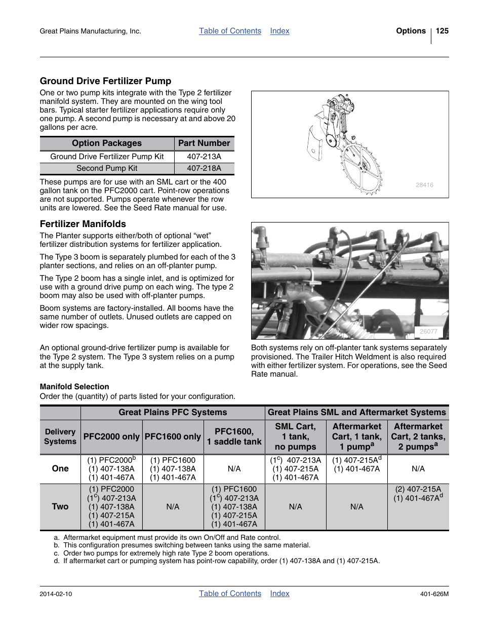 Ground drive fertilizer pump, Fertilizer manifolds, Manifold selection | Great Plains YP2425A Operator Manual User Manual | Page 129 / 172