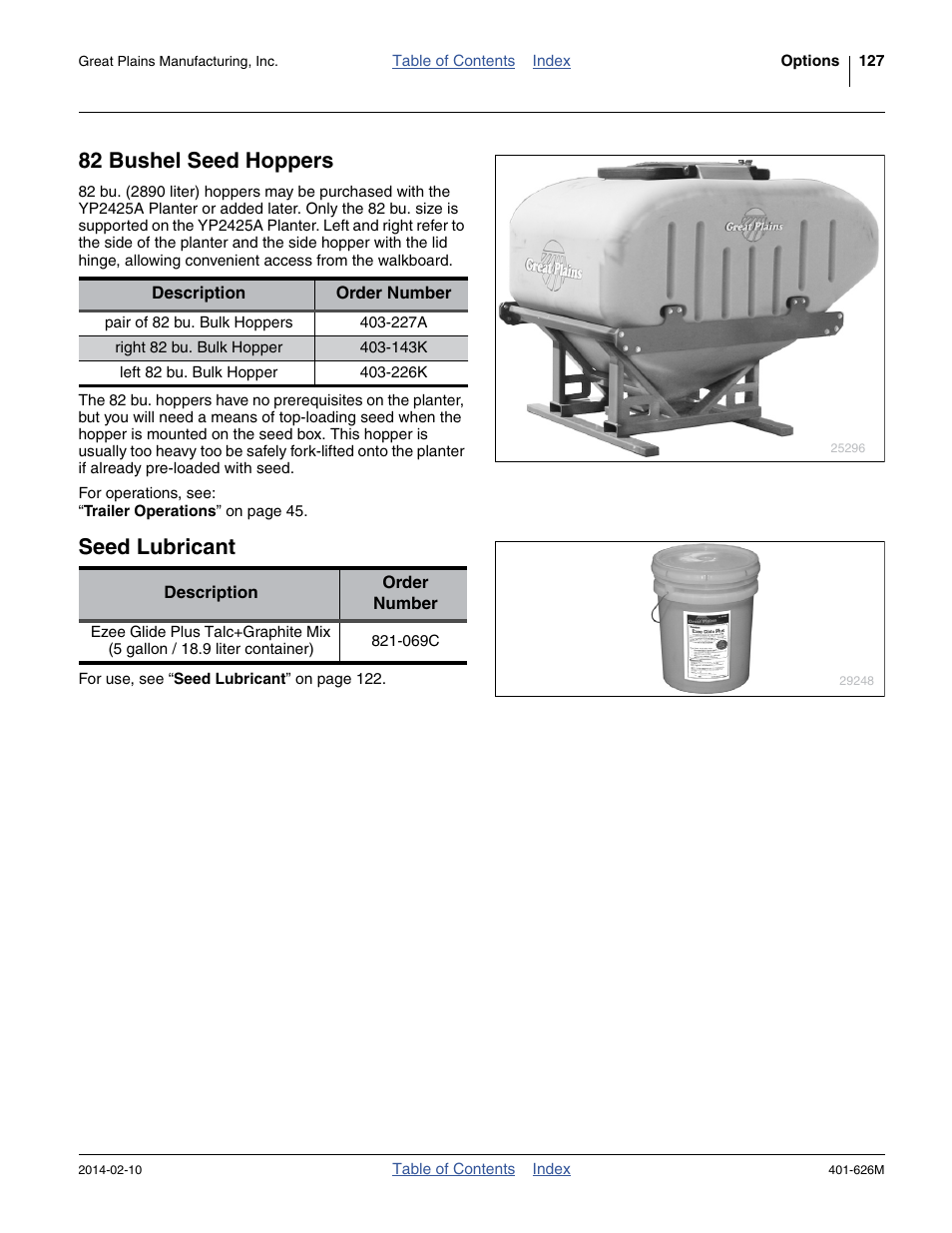 82 bushel seed hoppers, Seed lubricant | Great Plains YP2425A Operator Manual User Manual | Page 131 / 172