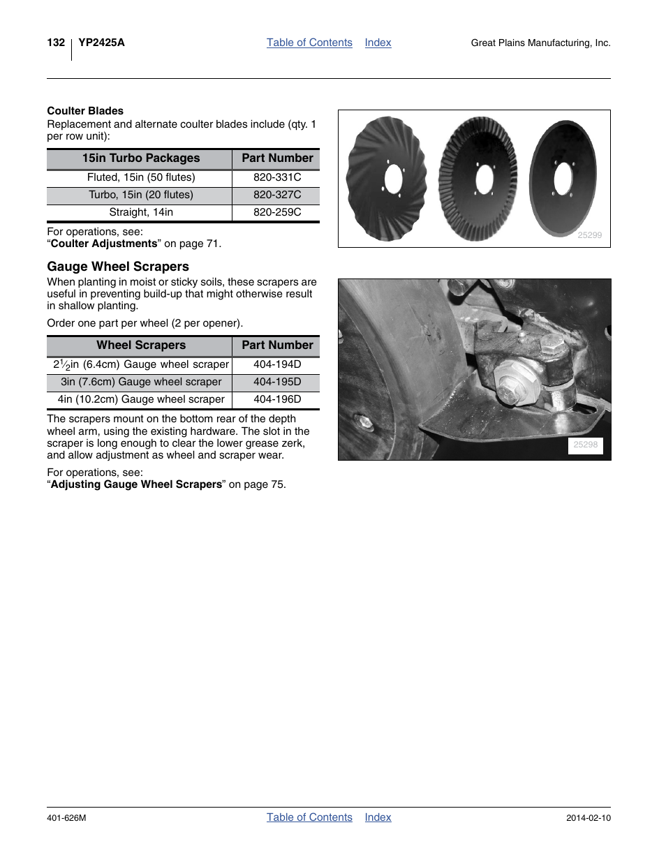 Coulter blades, Gauge wheel scrapers | Great Plains YP2425A Operator Manual User Manual | Page 136 / 172