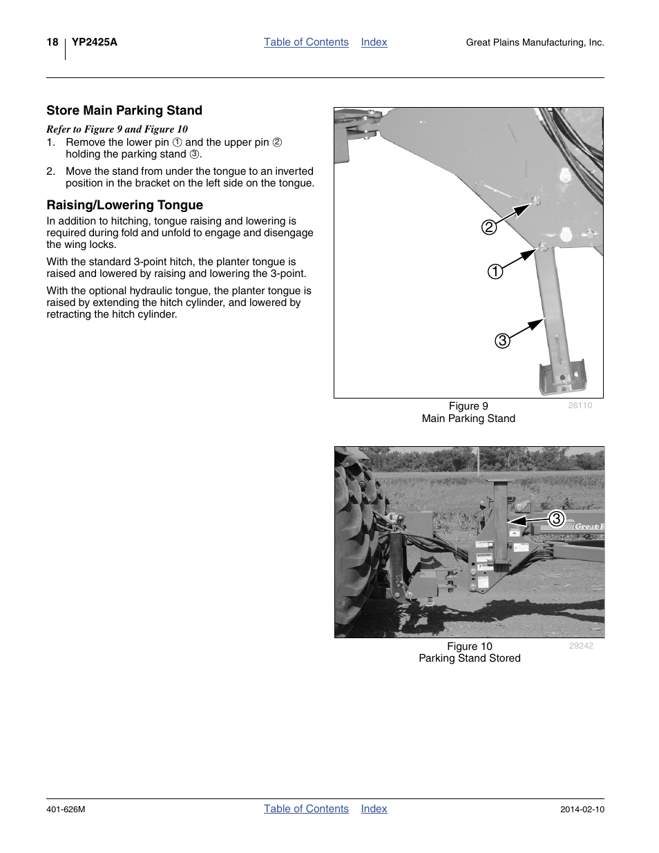 Store main parking stand, Raising/lowering tongue, Store main parking stand raising/lowering tongue | King stand. see | Great Plains YP2425A Operator Manual User Manual | Page 22 / 172