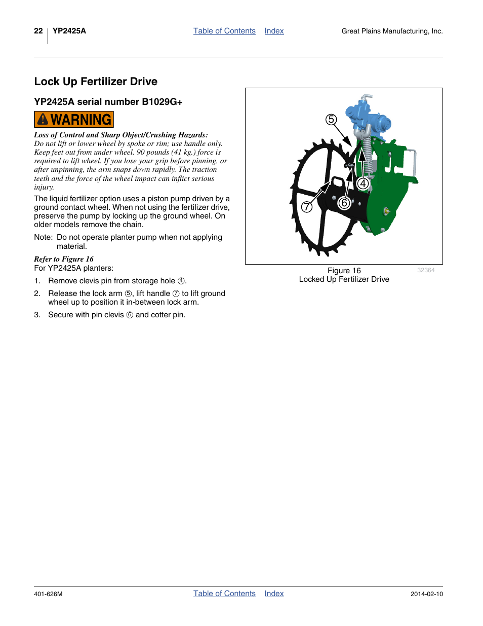 Lock up fertilizer drive, Yp2425a serial number b1029g | Great Plains YP2425A Operator Manual User Manual | Page 26 / 172
