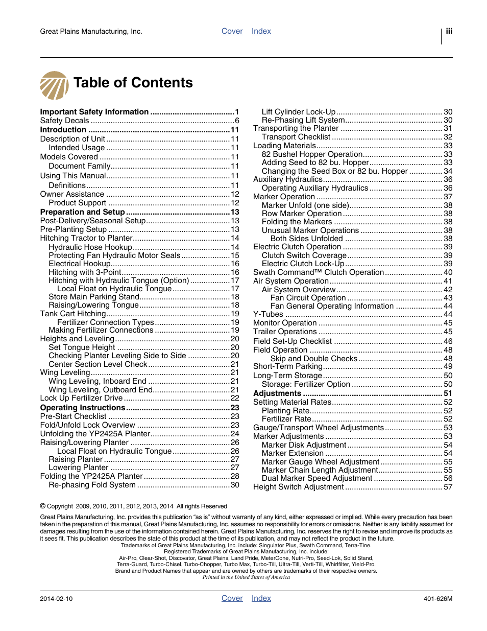 Great Plains YP2425A Operator Manual User Manual | Page 3 / 172