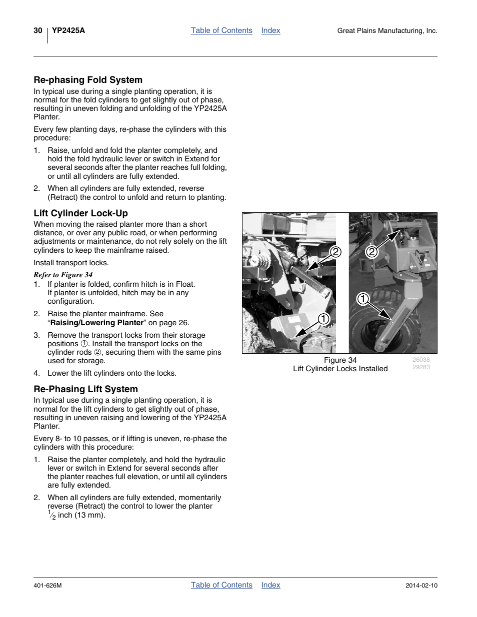 Re-phasing fold system, Lift cylinder lock-up, Re-phasing lift system | Lift cylinder lock-up re-phasing lift system | Great Plains YP2425A Operator Manual User Manual | Page 34 / 172