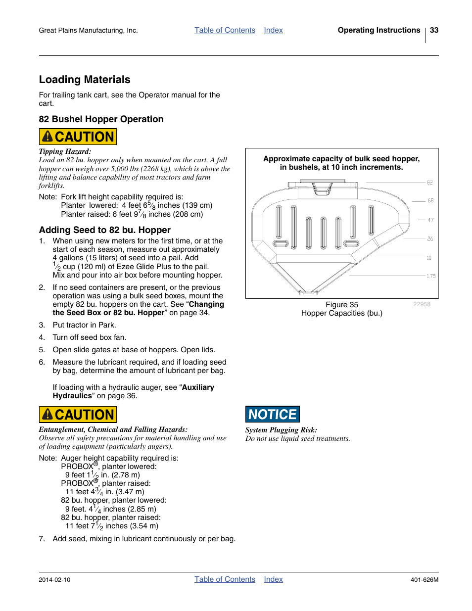 Loading materials, 82 bushel hopper operation, Adding seed to 82 bu. hopper | Great Plains YP2425A Operator Manual User Manual | Page 37 / 172