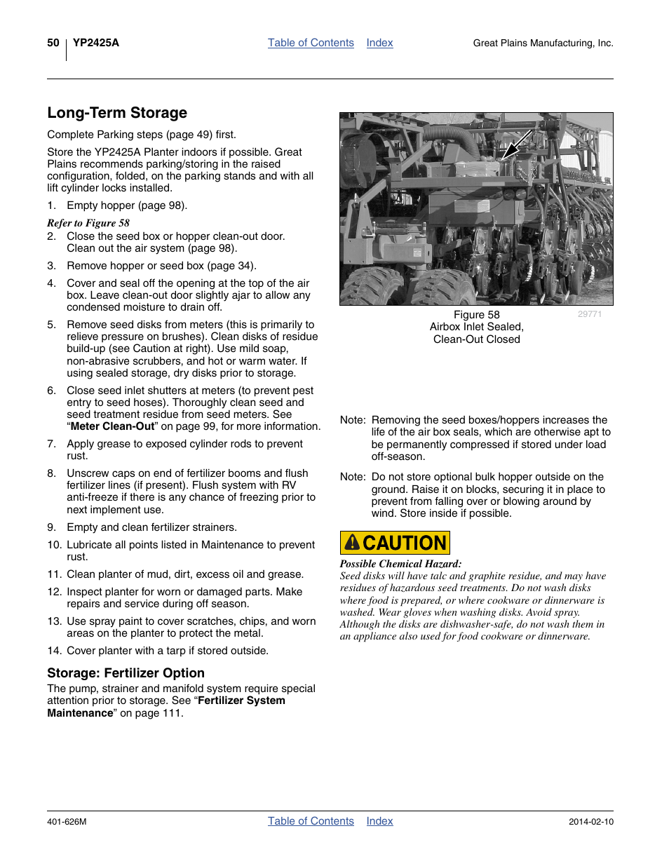Long-term storage, Storage: fertilizer option | Great Plains YP2425A Operator Manual User Manual | Page 54 / 172