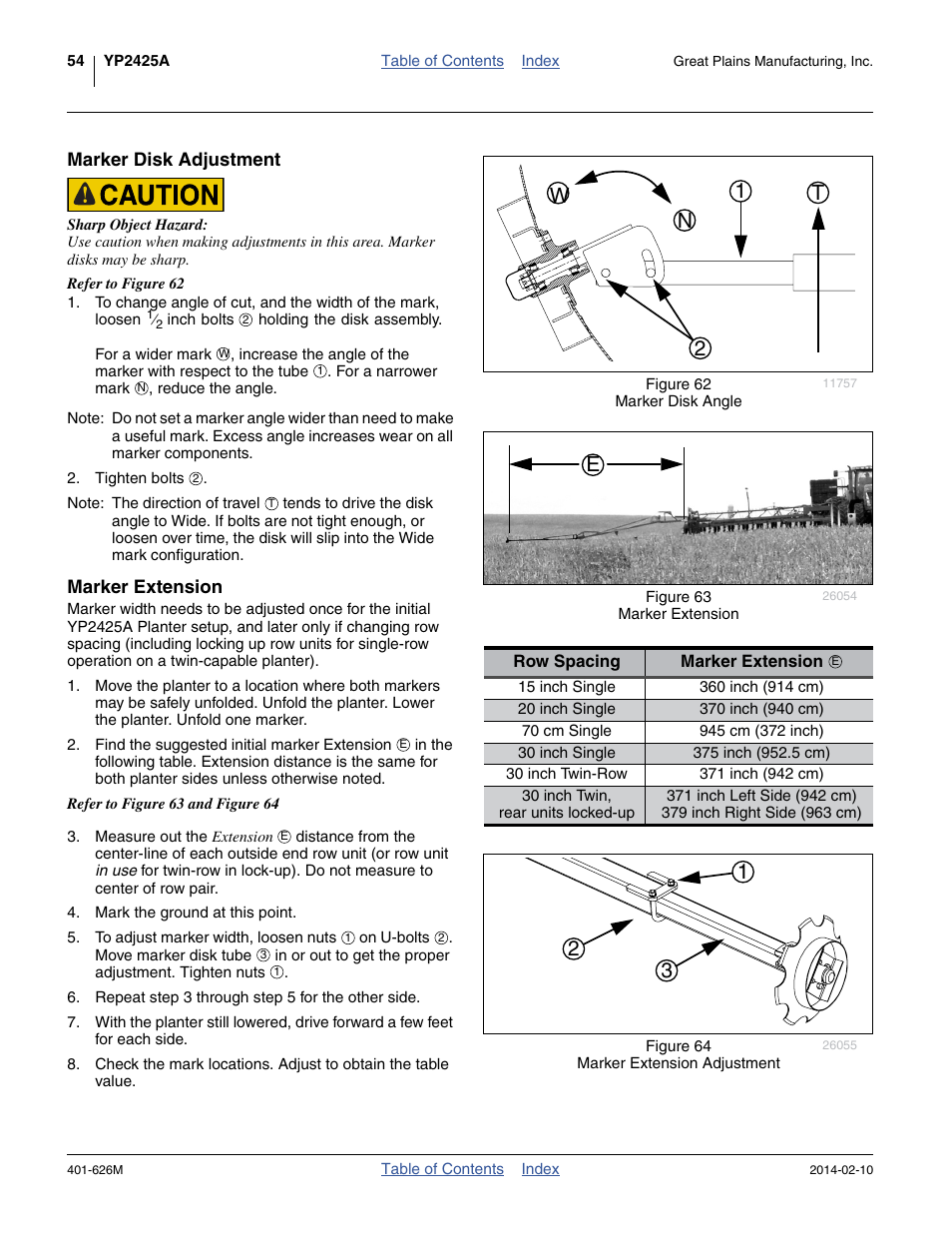 Marker disk adjustment, Marker extension, Marker disk adjustment marker extension | 21 n w t | Great Plains YP2425A Operator Manual User Manual | Page 58 / 172