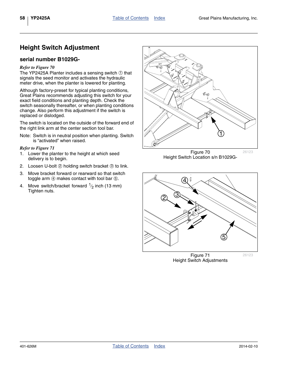 Height switch adjustment, Serial number b1029g | Great Plains YP2425A Operator Manual User Manual | Page 62 / 172