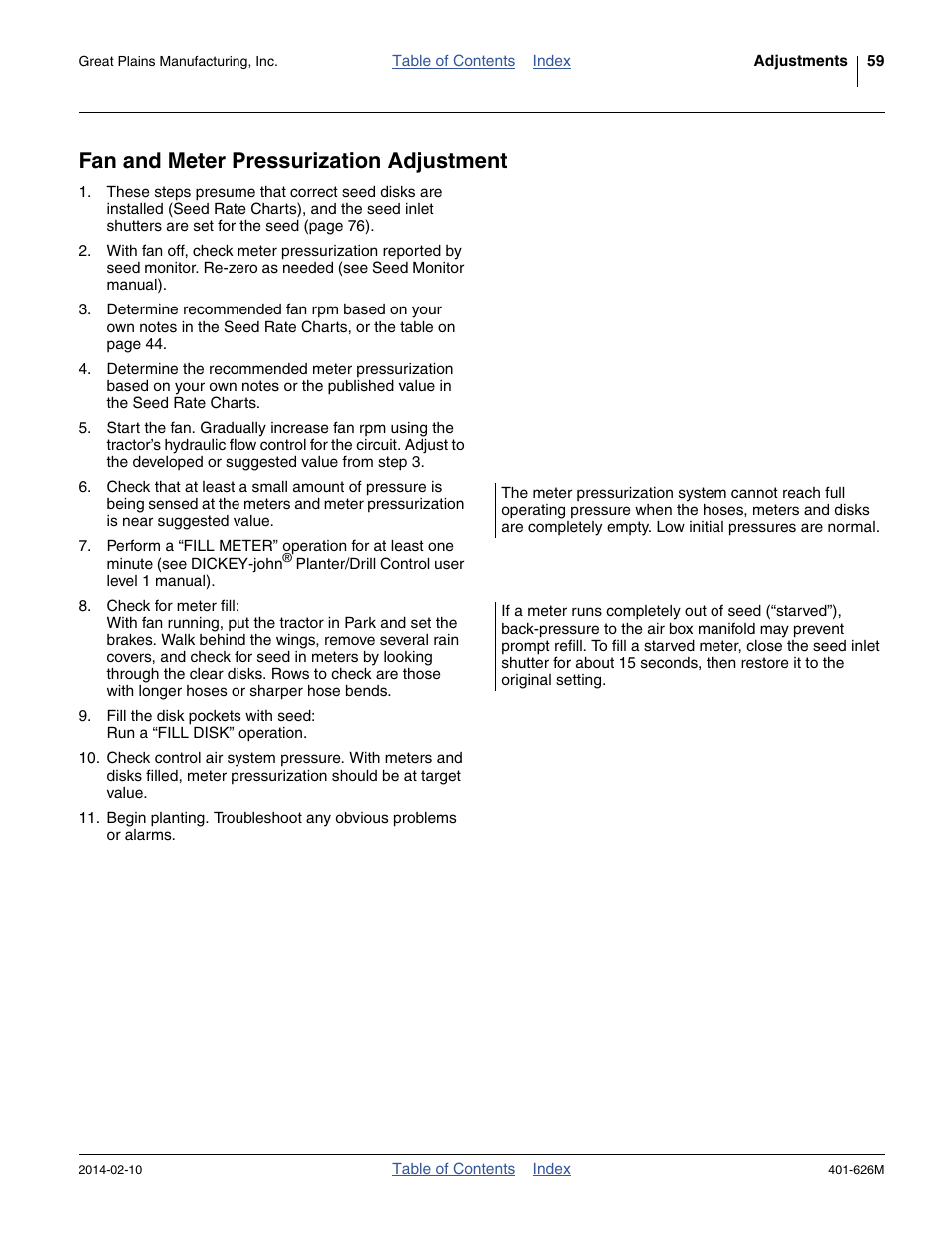 Fan and meter pressurization adjustment | Great Plains YP2425A Operator Manual User Manual | Page 63 / 172
