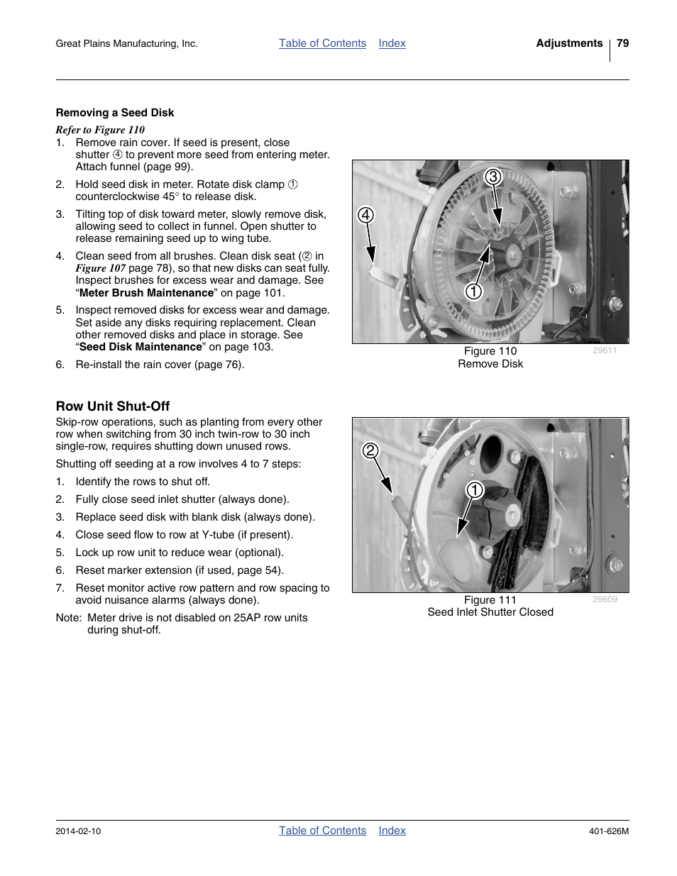 Removing a seed disk, Row unit shut-off | Great Plains YP2425A Operator Manual User Manual | Page 83 / 172
