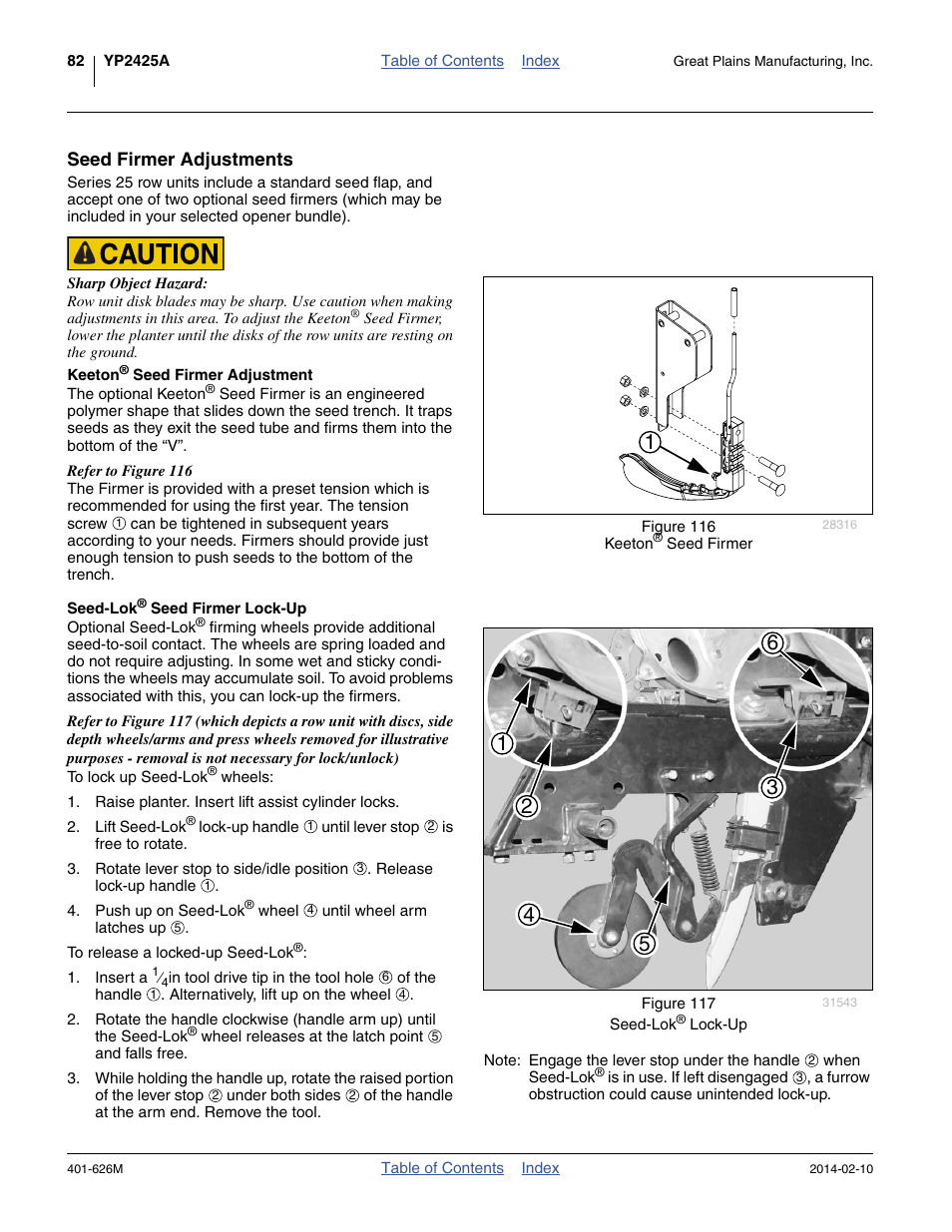 Seed firmer adjustments, Keeton® seed firmer adjustment, Seed-lok® seed firmer lock-up | Keeton, Seed-lok | Great Plains YP2425A Operator Manual User Manual | Page 86 / 172
