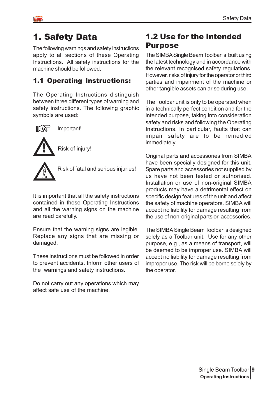 Safety data, 2 use for the intended purpose | Great Plains P13929 User Manual | Page 9 / 16