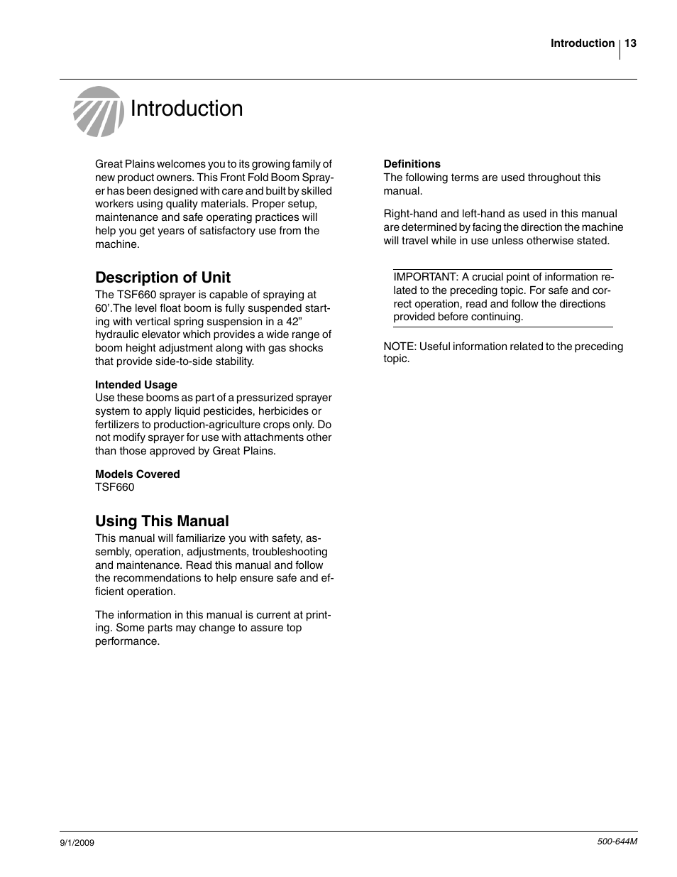 Introduction, Description of unit, Using this manual | Great Plains TSF660 Operator Manual User Manual | Page 15 / 56