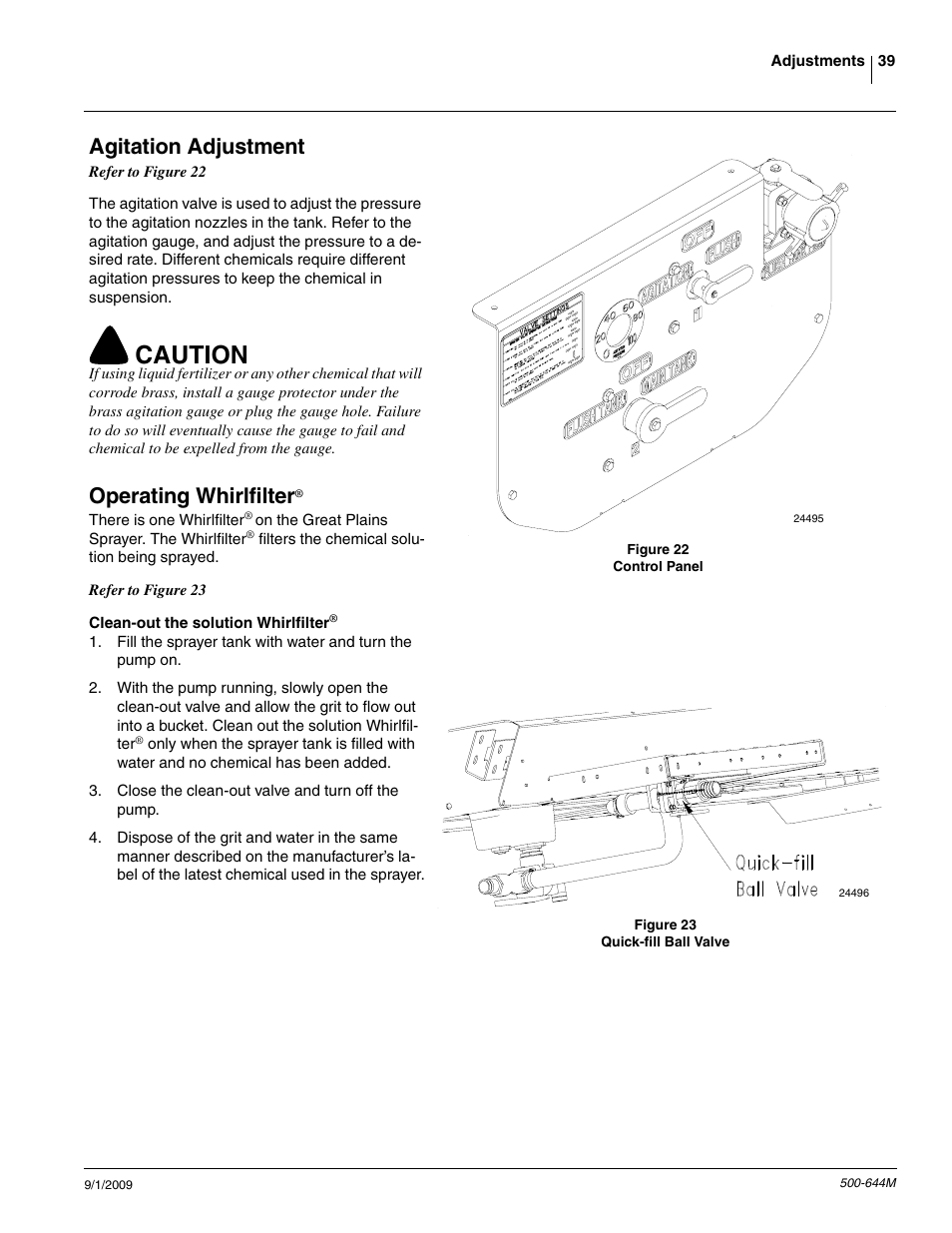 Caution, Agitation adjustment, Operating whirlfilter | Great Plains TSF660 Operator Manual User Manual | Page 41 / 56