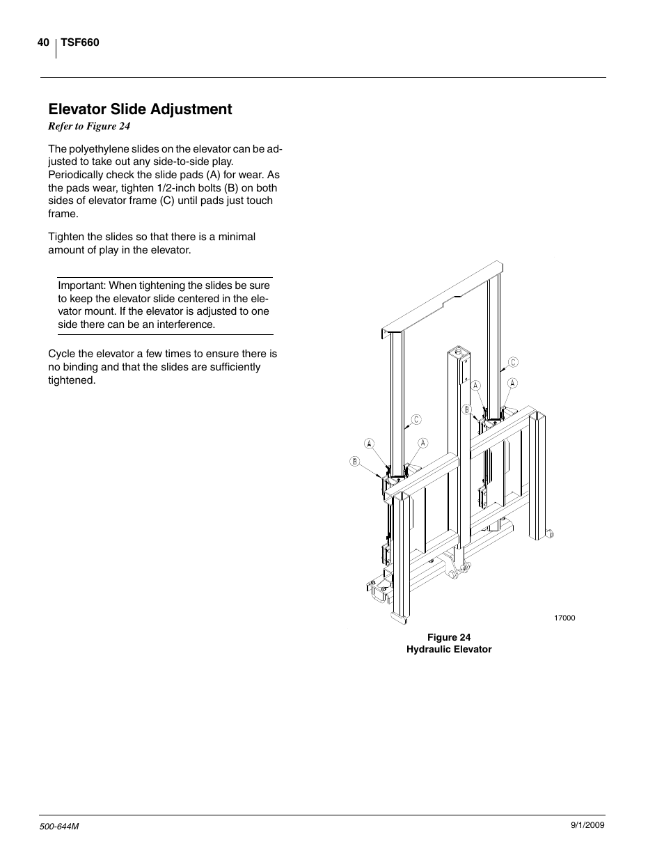 Elevator slide adjustment | Great Plains TSF660 Operator Manual User Manual | Page 42 / 56