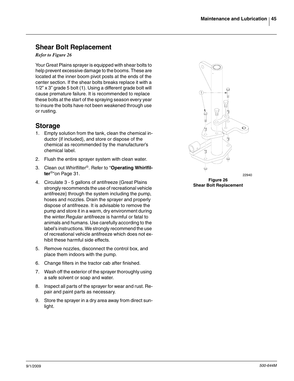 Shear bolt replacement, Storage | Great Plains TSF660 Operator Manual User Manual | Page 47 / 56