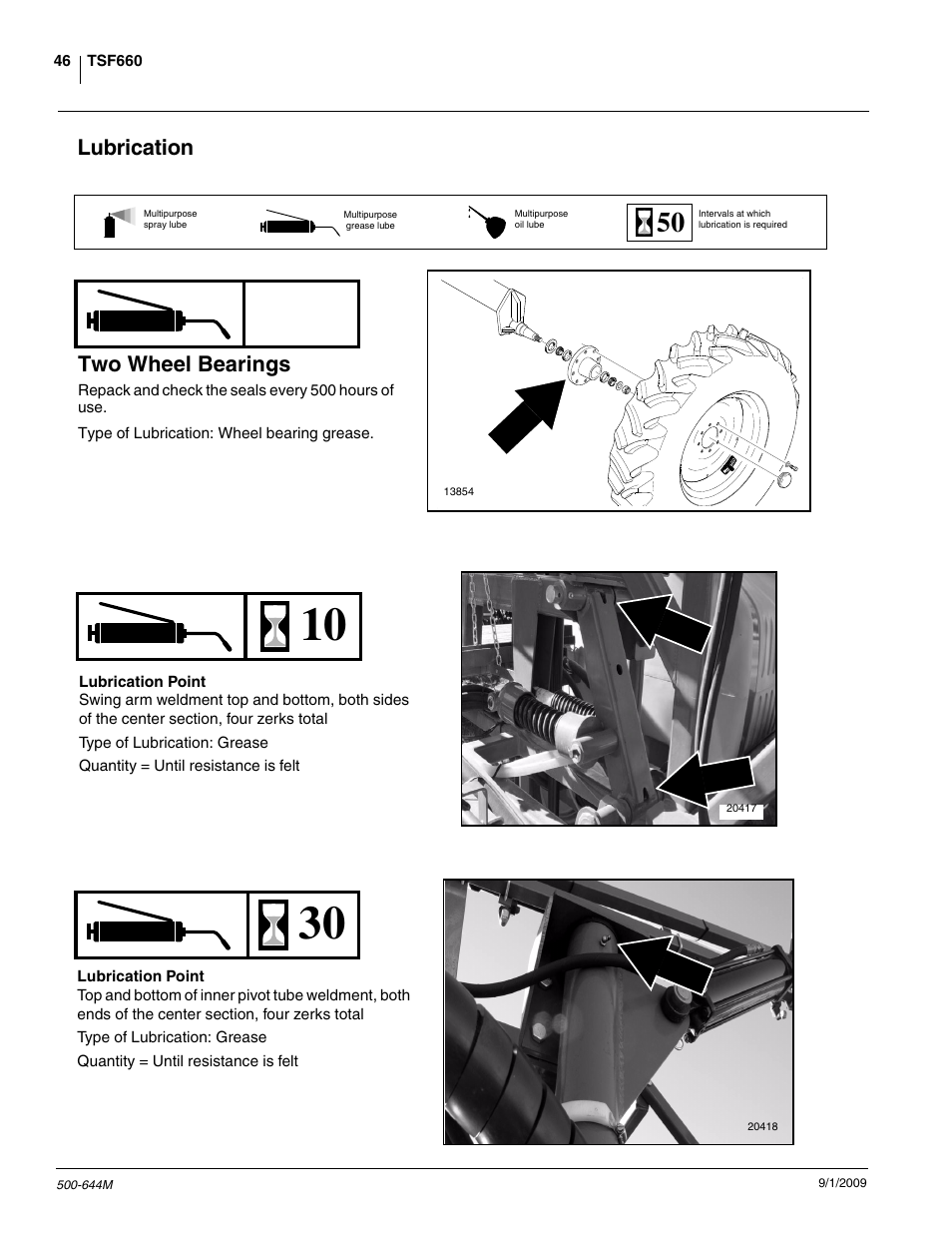 Seasonally, Lubrication two wheel bearings | Great Plains TSF660 Operator Manual User Manual | Page 48 / 56