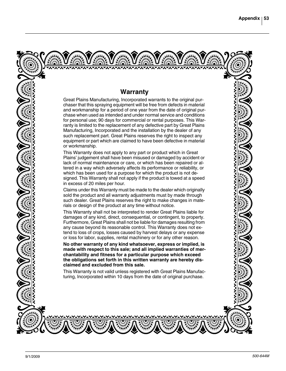Warranty | Great Plains TSF660 Operator Manual User Manual | Page 55 / 56