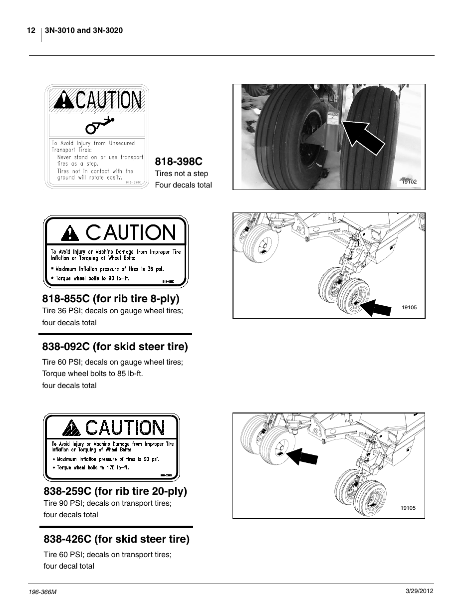 426c (for skid steer tire), 855c (for rib tire 8-ply), 092c (for skid steer tire) | 398c | Great Plains 3N-3020 Operator Manual User Manual | Page 14 / 76