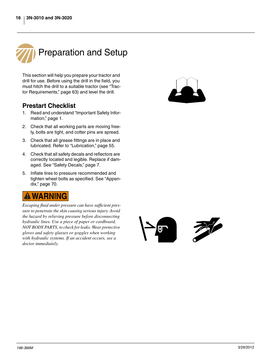 Preparation and setup, Prestart checklist | Great Plains 3N-3020 Operator Manual User Manual | Page 18 / 76