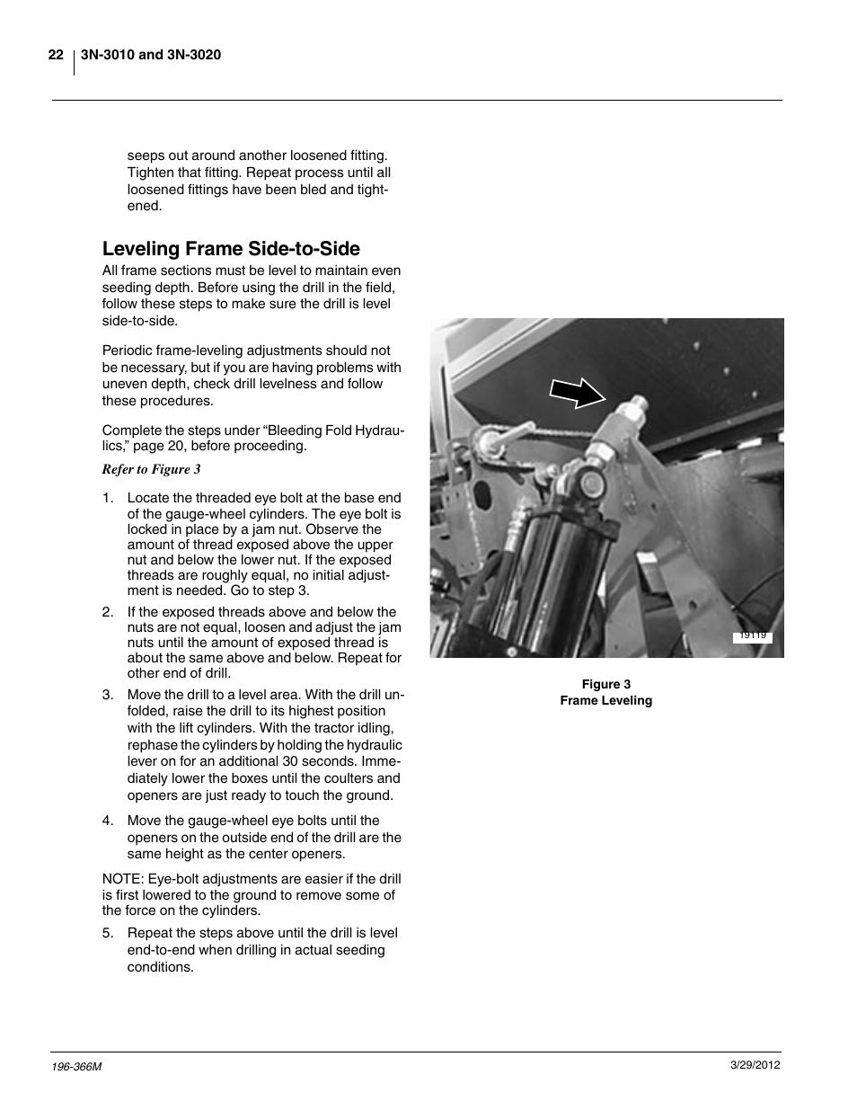 Leveling frame side-to-side | Great Plains 3N-3020 Operator Manual User Manual | Page 24 / 76