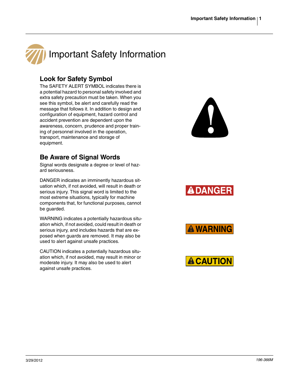 Important safety information, Look for safety symbol, Be aware of signal words | Great Plains 3N-3020 Operator Manual User Manual | Page 3 / 76