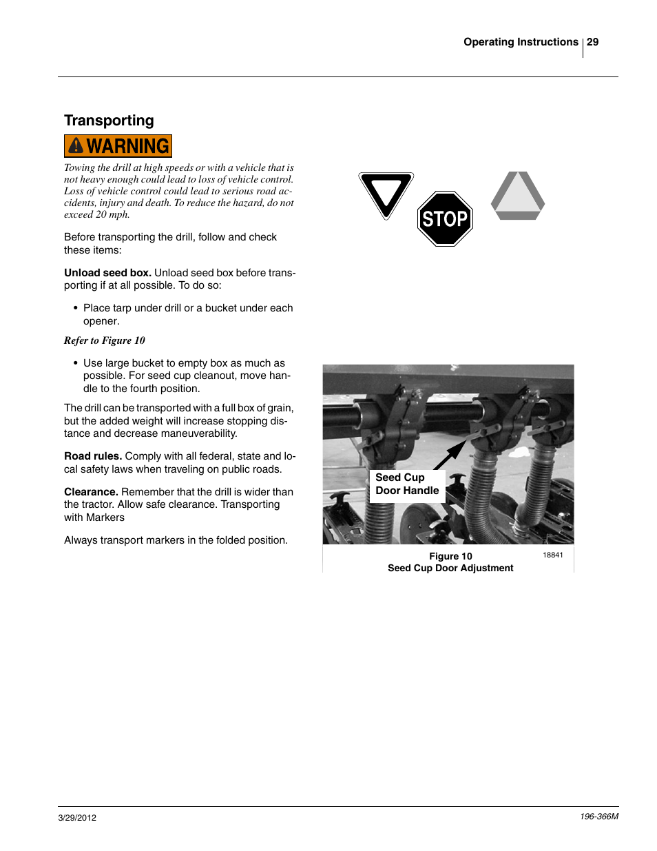 Transporting | Great Plains 3N-3020 Operator Manual User Manual | Page 31 / 76