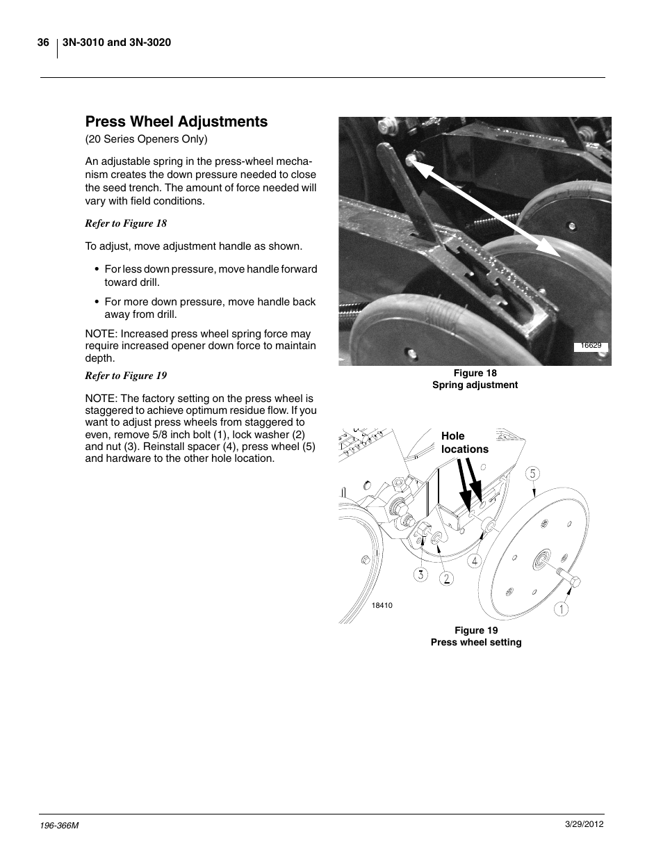 Press wheel adjustments | Great Plains 3N-3020 Operator Manual User Manual | Page 38 / 76