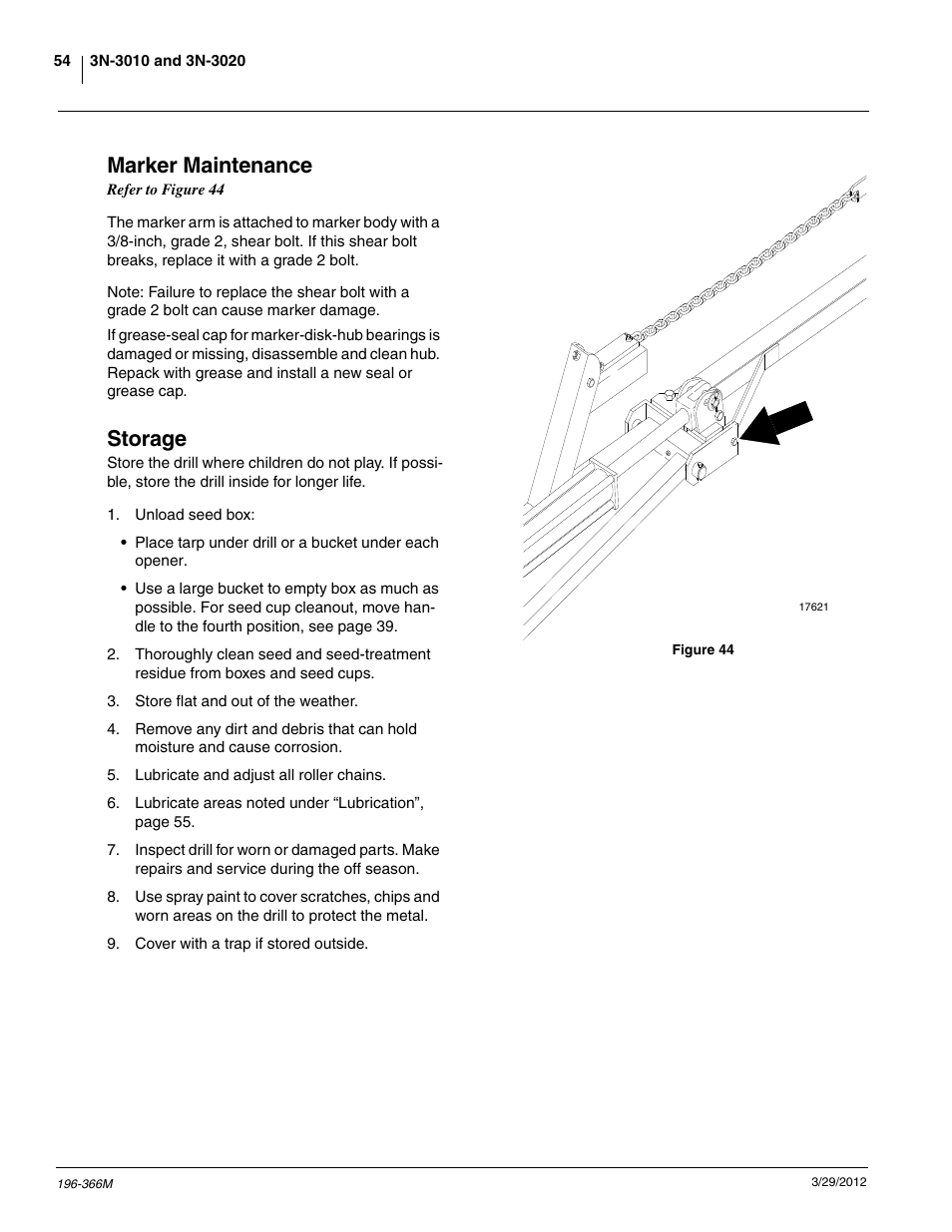 Marker maintenance, Storage | Great Plains 3N-3020 Operator Manual User Manual | Page 56 / 76