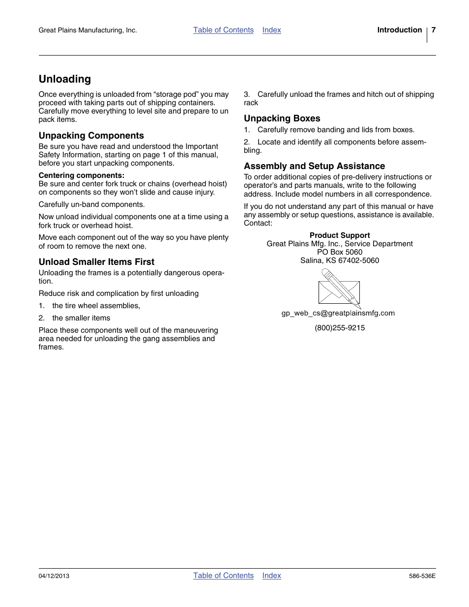 Unloading, Unpacking components, Unload smaller items first | Unpacking boxes, Assembly and setup assistance | Great Plains 4000TM Assembly Manual User Manual | Page 11 / 64