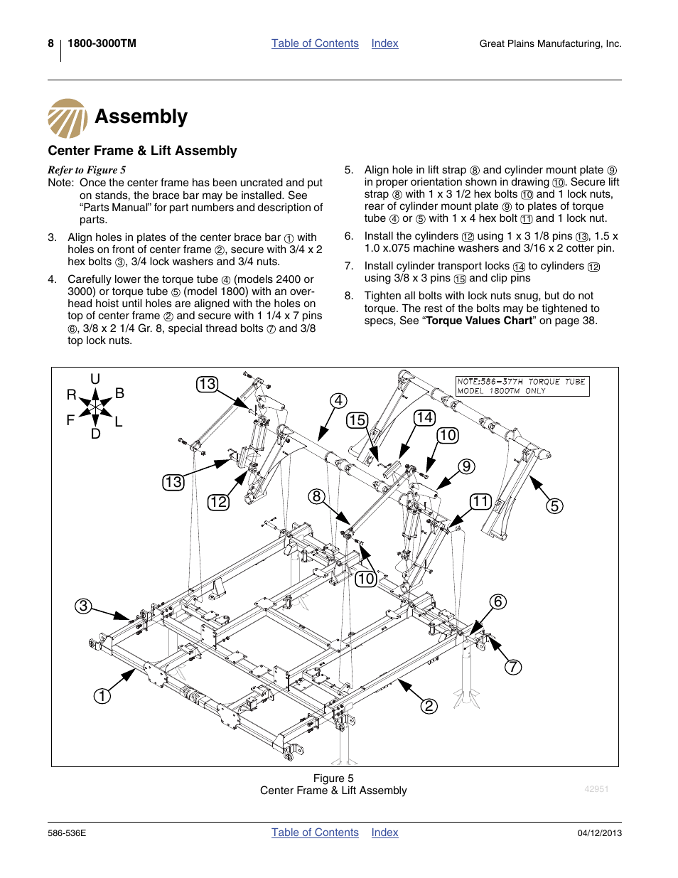 Assembly, Center frame & lift assembly | Great Plains 4000TM Assembly Manual User Manual | Page 12 / 64