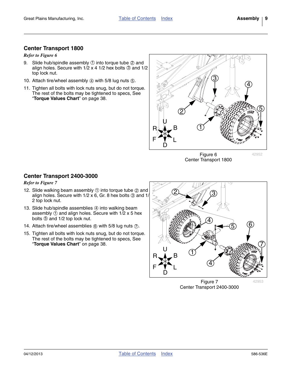 Center transport 1800, Center transport 2400-3000, Center transport 1800 center transport 2400-3000 | Great Plains 4000TM Assembly Manual User Manual | Page 13 / 64