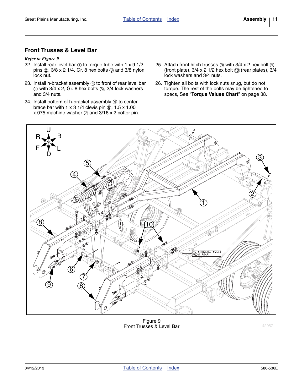 Front trusses & level bar | Great Plains 4000TM Assembly Manual User Manual | Page 15 / 64