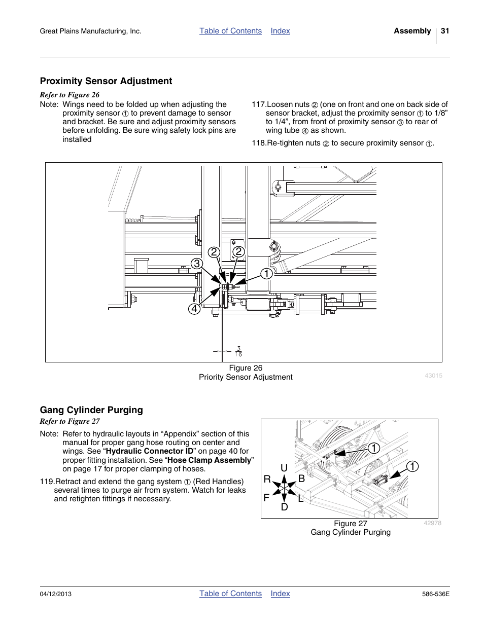 Proximity sensor adjustment, Gang cylinder purging, Proximity sensor adjustment gang cylinder purging | Great Plains 4000TM Assembly Manual User Manual | Page 35 / 64