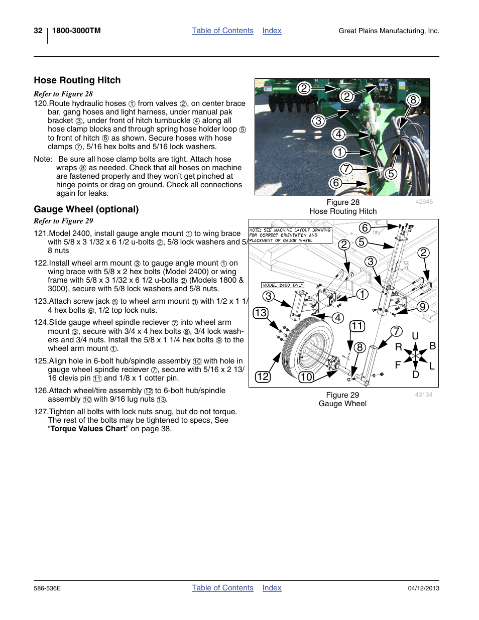 Hose routing hitch, Gauge wheel (optional), Hose routing hitch gauge wheel (optional) | Great Plains 4000TM Assembly Manual User Manual | Page 36 / 64