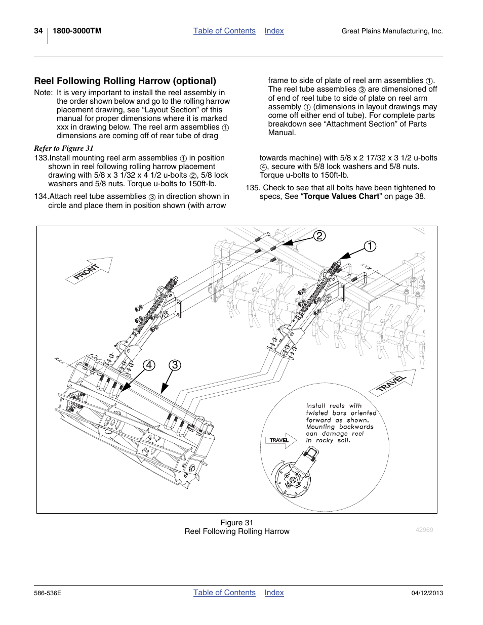 Reel following rolling harrow (optional) | Great Plains 4000TM Assembly Manual User Manual | Page 38 / 64