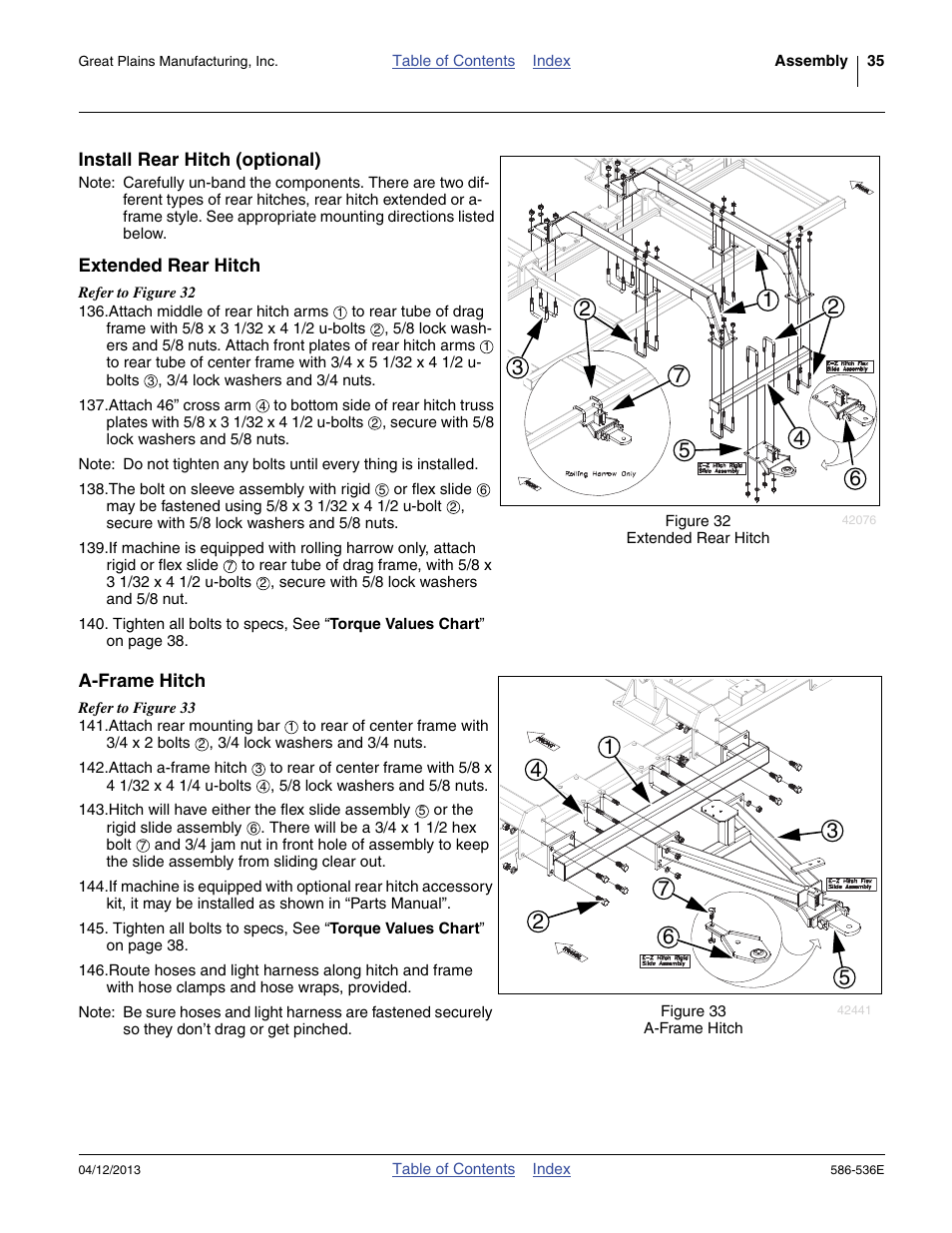 Install rear hitch (optional), Extended rear hitch, A-frame hitch | Great Plains 4000TM Assembly Manual User Manual | Page 39 / 64