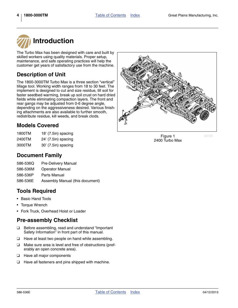 Introduction, Description of unit, Models covered | Document family, Tools required, Pre-assembly checklist, Models covered document family tools required | Great Plains 4000TM Assembly Manual User Manual | Page 8 / 64