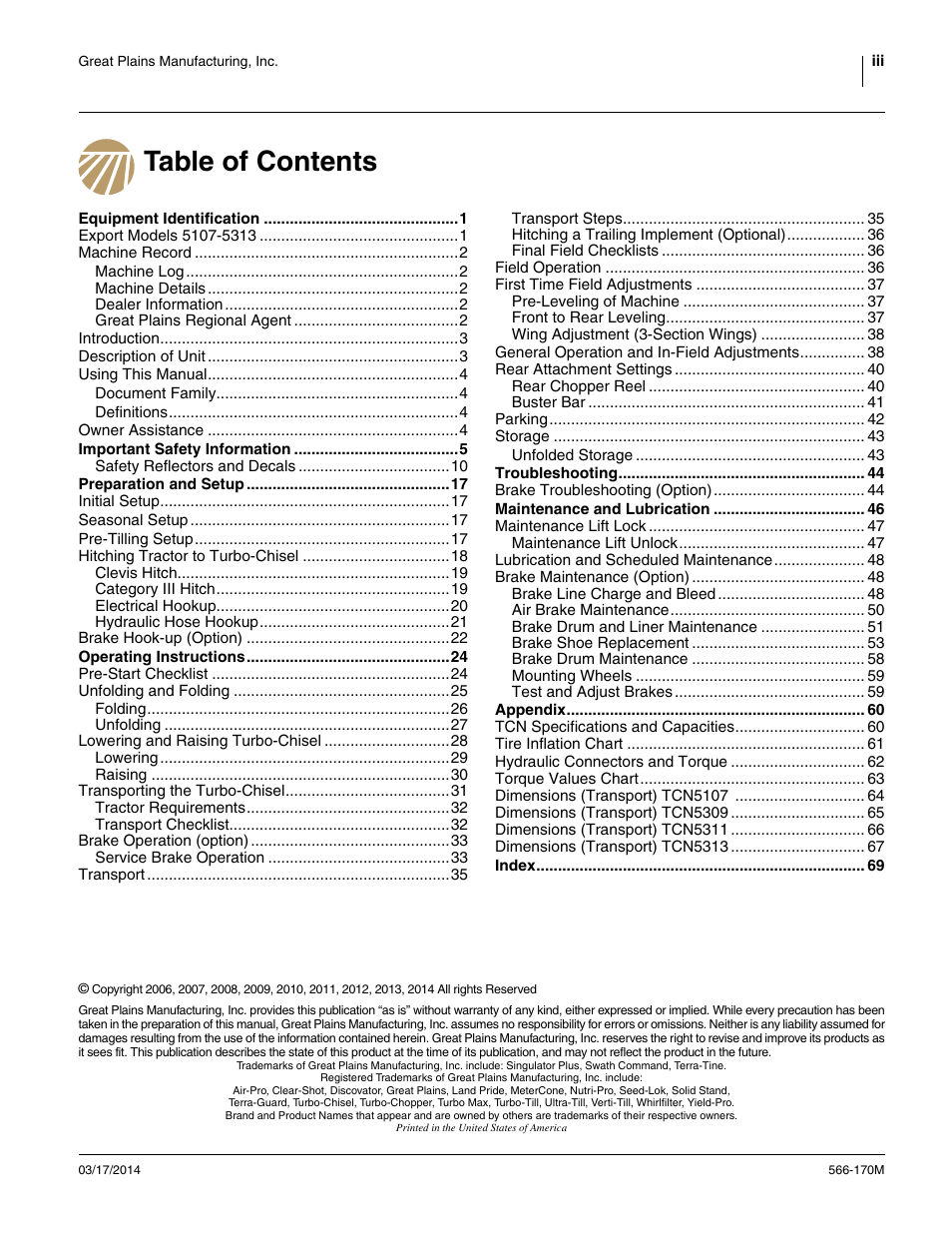 Great Plains TCN5313 Operator Manual User Manual | Page 3 / 76