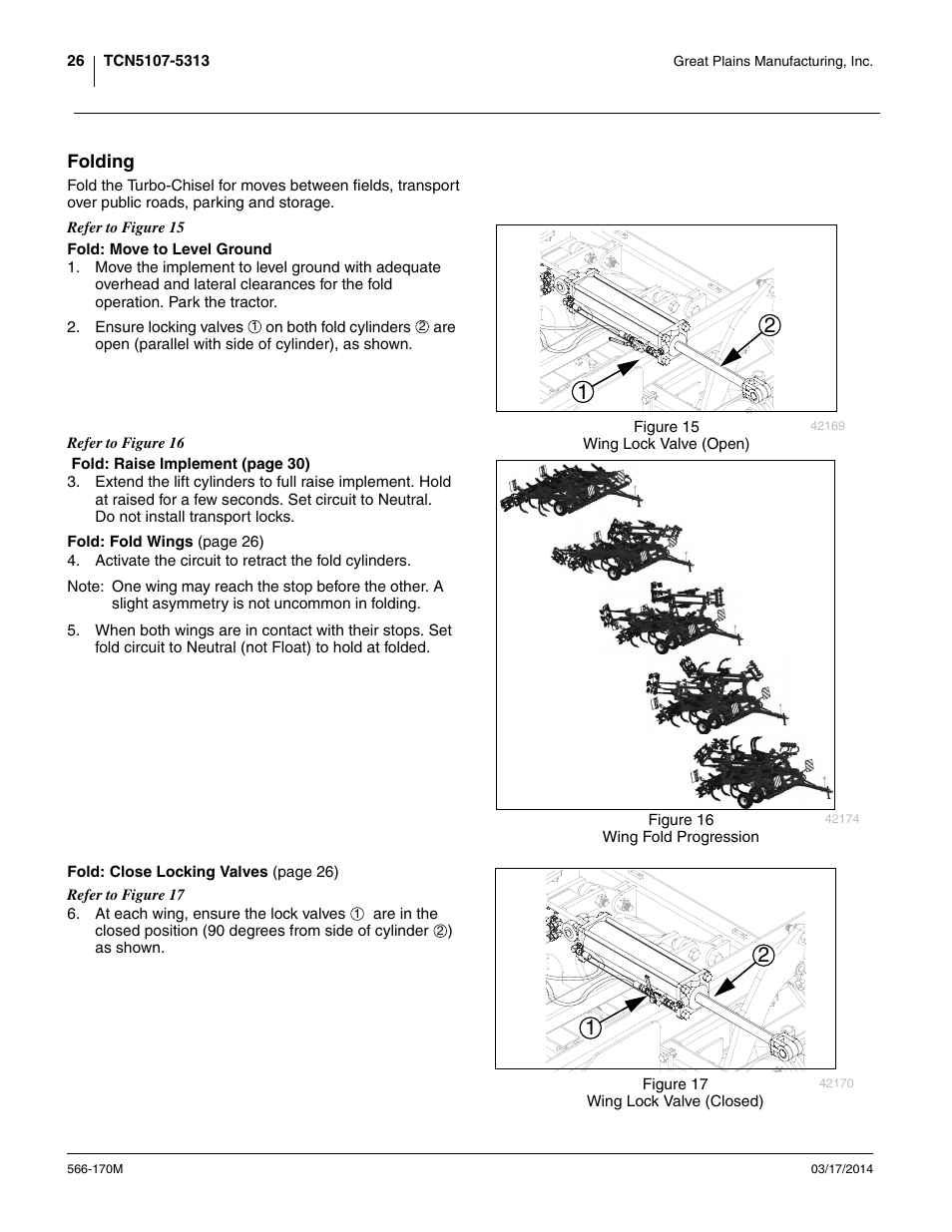 Folding, Fold: move to level ground | Great Plains TCN5313 Operator Manual User Manual | Page 30 / 76