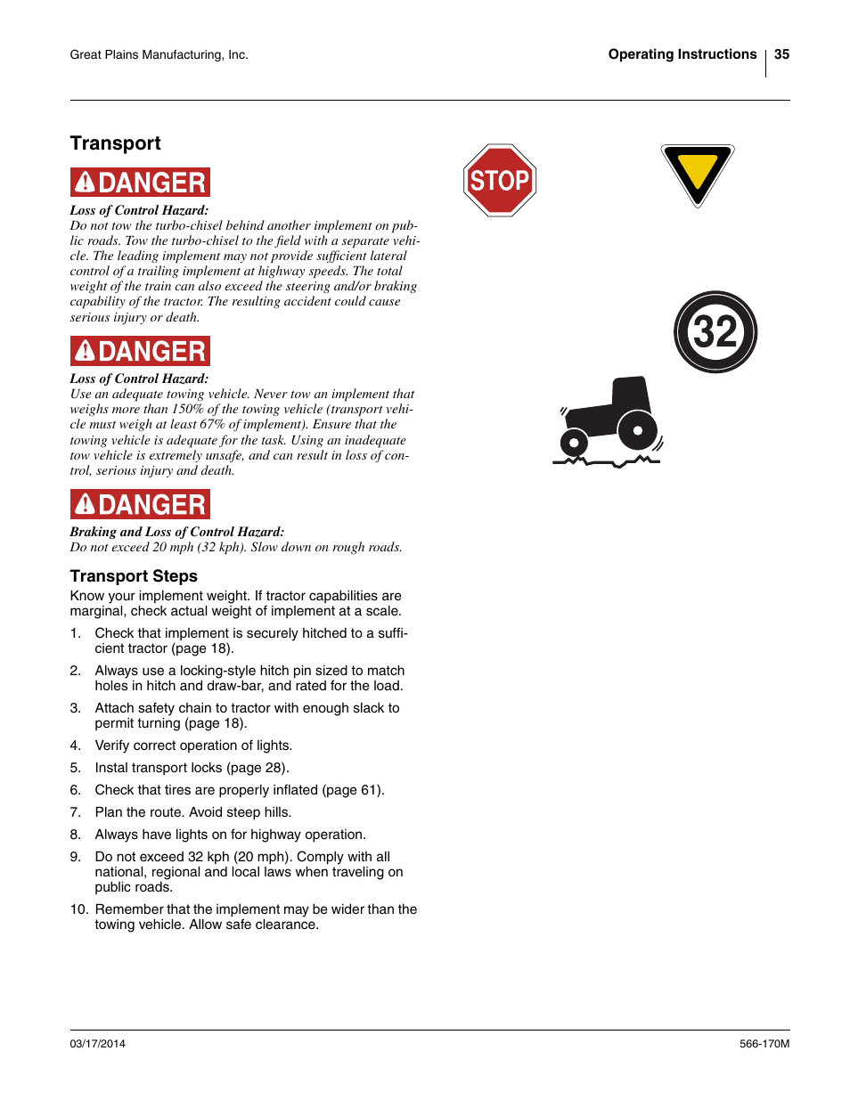 Transport, Transport steps | Great Plains TCN5313 Operator Manual User Manual | Page 39 / 76