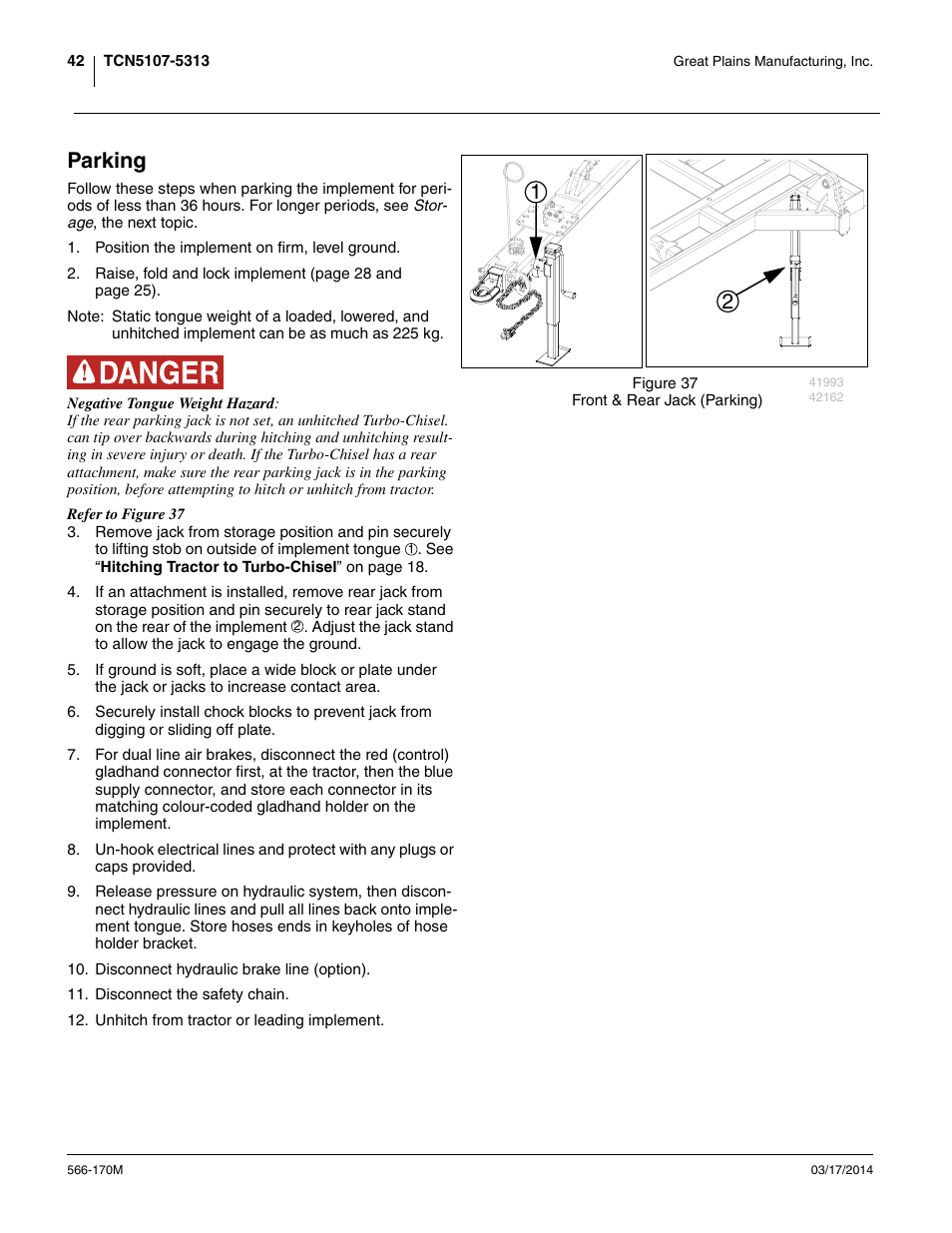 Parking | Great Plains TCN5313 Operator Manual User Manual | Page 46 / 76
