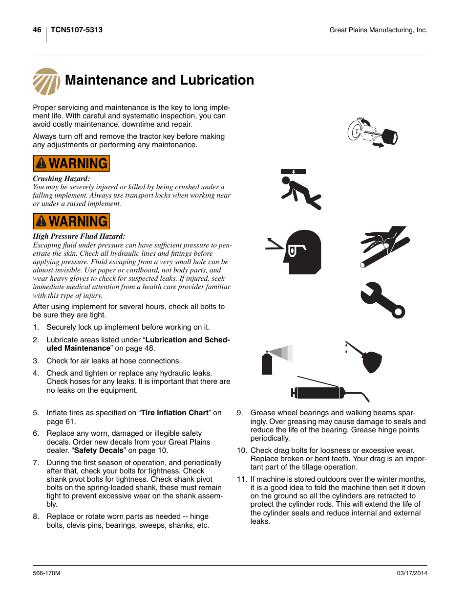 Maintenance and lubrication | Great Plains TCN5313 Operator Manual User Manual | Page 50 / 76