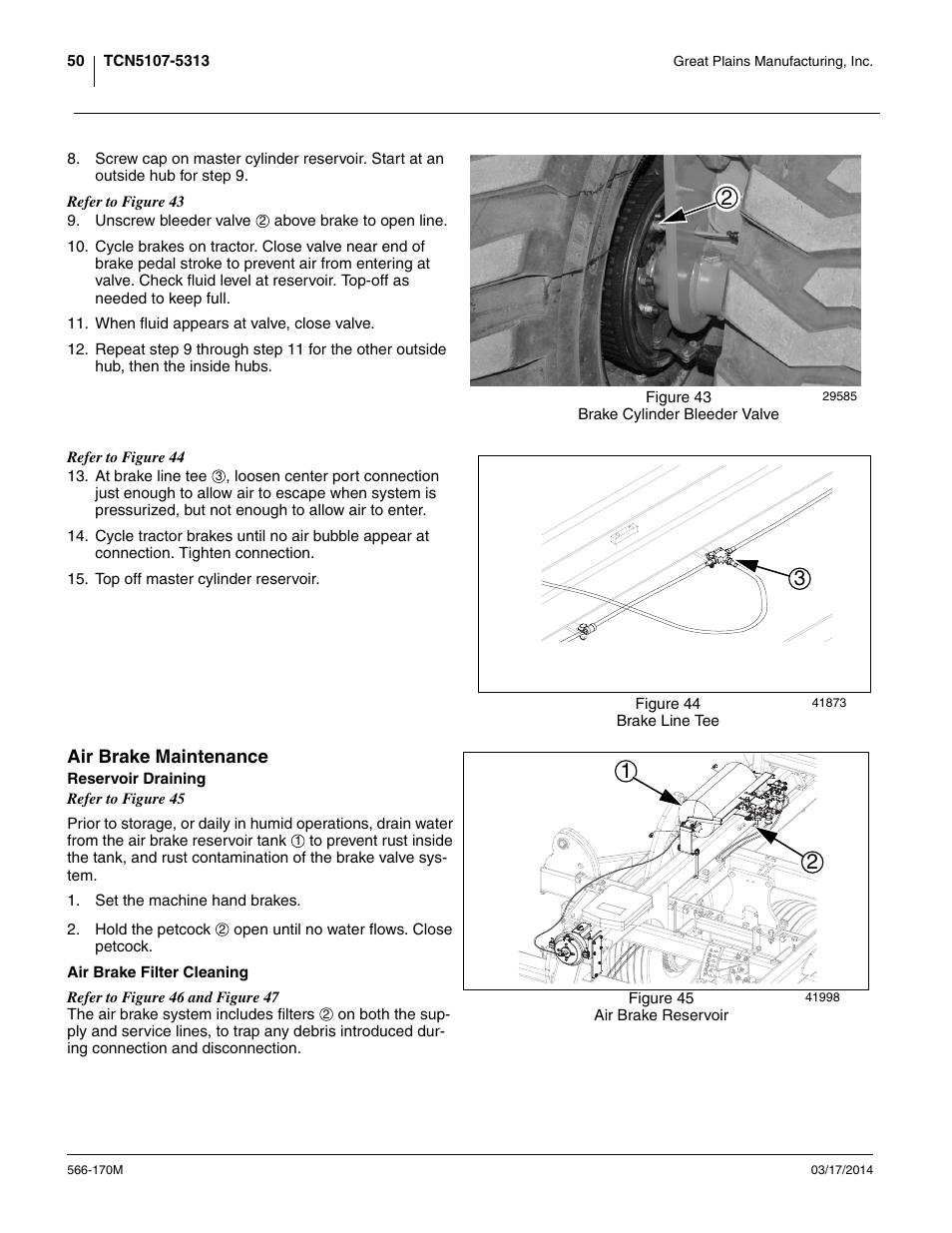 Air brake maintenance, Reservoir draining, Air brake filter cleaning | Great Plains TCN5313 Operator Manual User Manual | Page 54 / 76