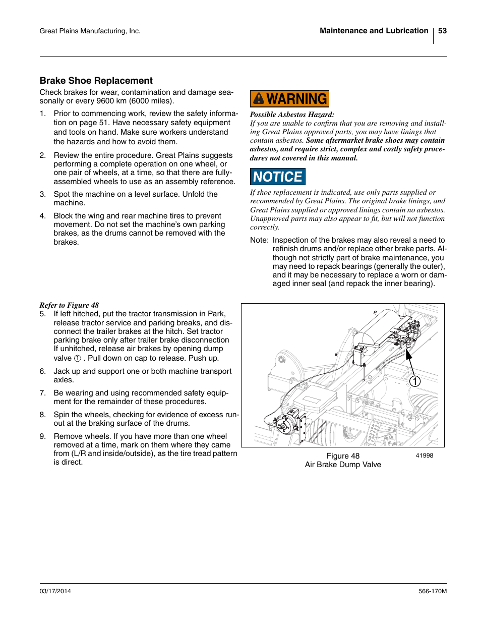 Brake shoe replacement | Great Plains TCN5313 Operator Manual User Manual | Page 57 / 76