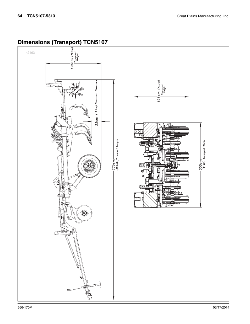 Dimensions (transport) tcn5107 | Great Plains TCN5313 Operator Manual User Manual | Page 68 / 76