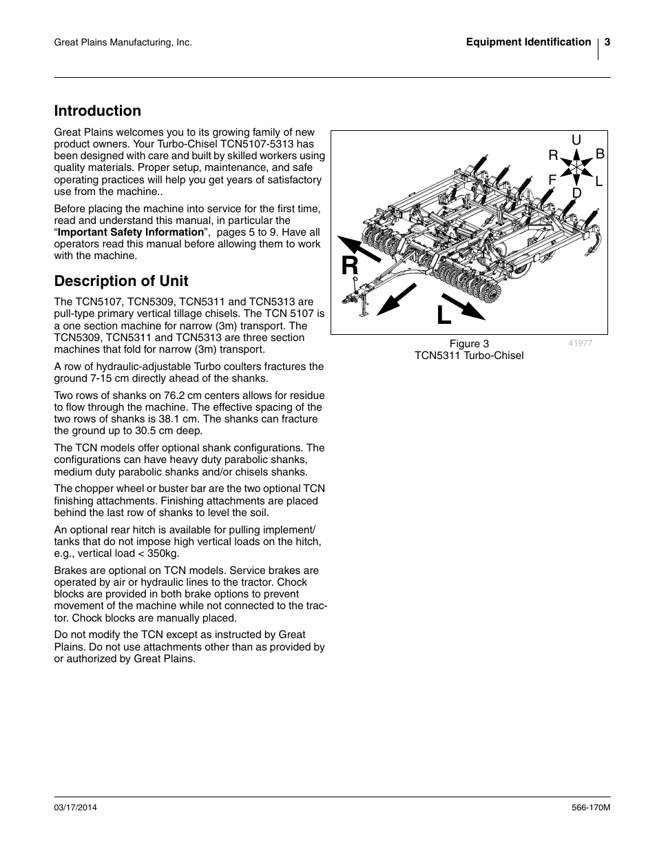 Introduction, Description of unit, Introduction description of unit | Great Plains TCN5313 Operator Manual User Manual | Page 7 / 76