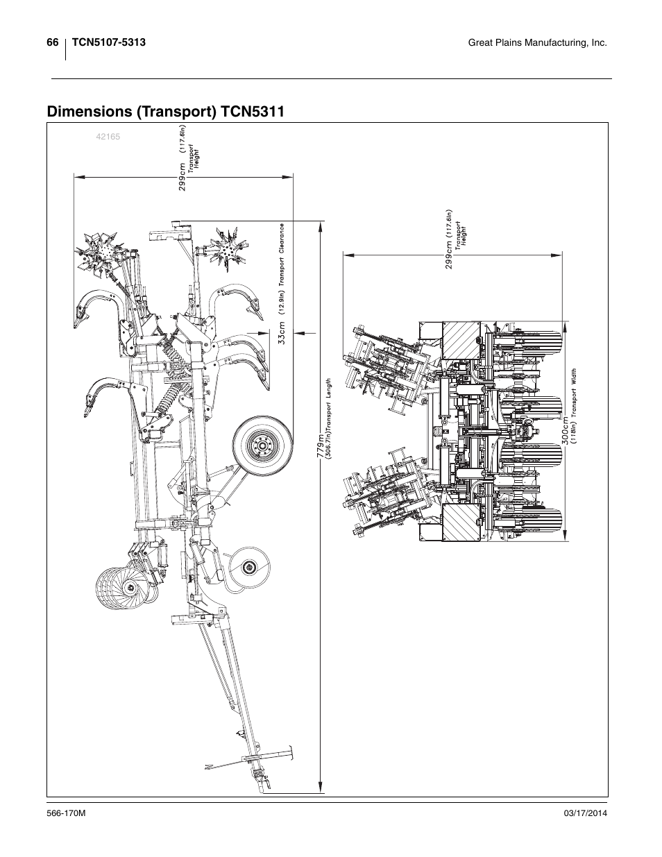 Dimensions (transport) tcn5311 | Great Plains TCN5313 Operator Manual User Manual | Page 70 / 76