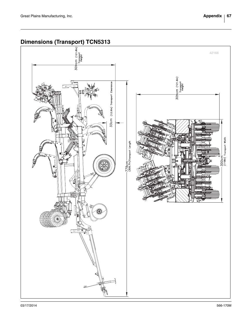 Dimensions (transport) tcn5313 | Great Plains TCN5313 Operator Manual User Manual | Page 71 / 76