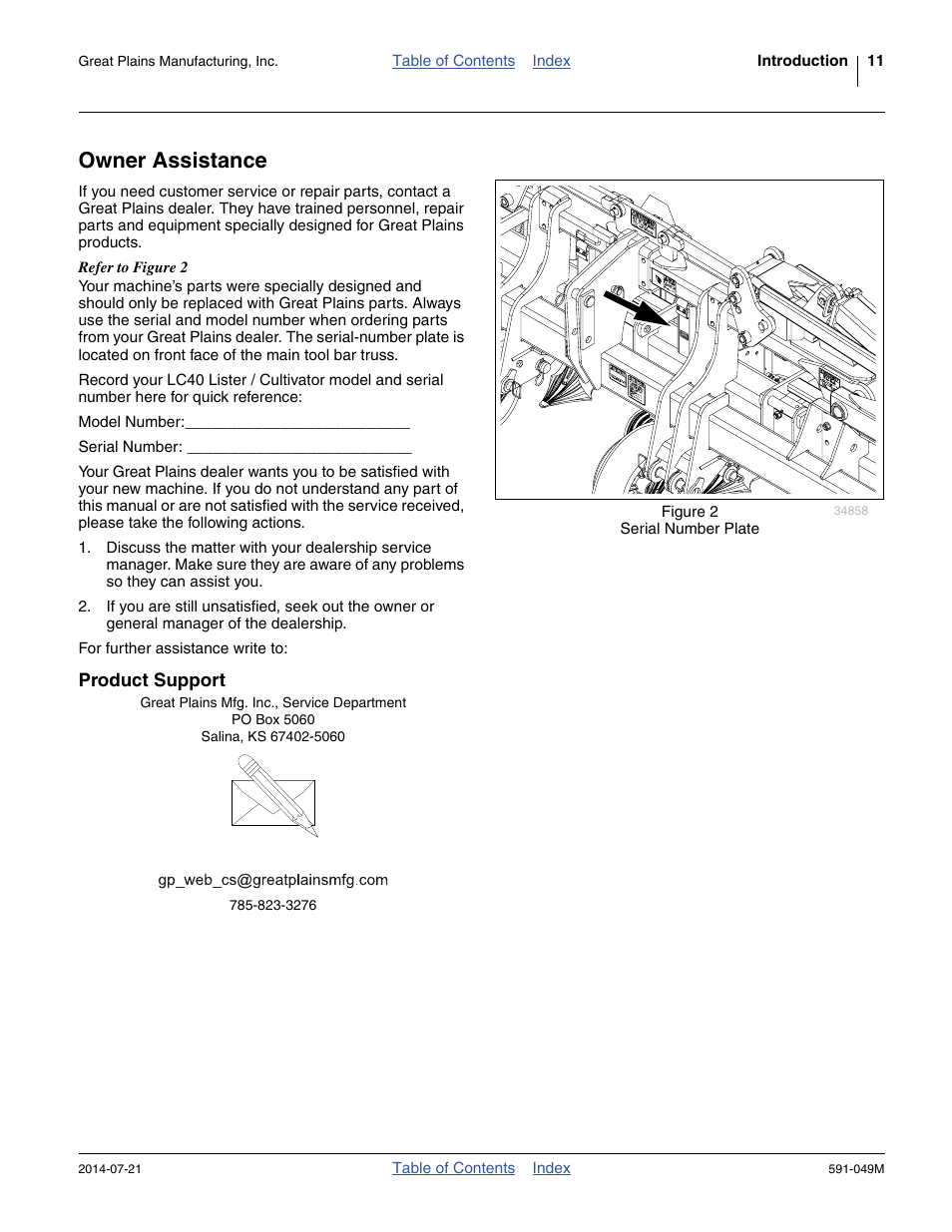 Owner assistance, Product support | Great Plains LC40 Operator Manual User Manual | Page 15 / 56